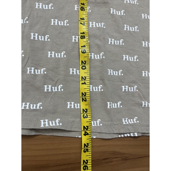 HUF Men's All Over Logo Graphic Short Sleeve T-Shirt Tan Size Large - Picture 9 of 9